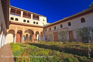 Stock photo of Northern Portico and the Court of the Long Pond (Patio de la Acequia) at the Generalife, next to the Alhambra (La Alhambra) - designated a UNESCO World Heritage Site, City of Granada, Province of Granada, Andalusia (Andalucia), Spain, Europ