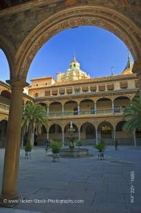 Stock photo of the Dome of the Basilica San Juan de Dios (church) seen from the courtyard of the Hospital Universitario Virgen de las Nieves - Hospital San Juan de Dios (San Juan de Dios Hospital), City of Granada, Province of Granada, Andalusia (Andaluci