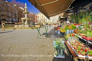 Stock photo of the flower market stalls in Plaza Bib-Rambla, City of Granada, Province of Granada, Andalusia (Andalucia), Spain, Europe.
