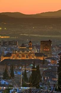 Stock photo of Granada Cathedral, 16th century, at dusk in the City of Granada, Province of Granada, Andalusia (Andalucia), Spain, Europe.