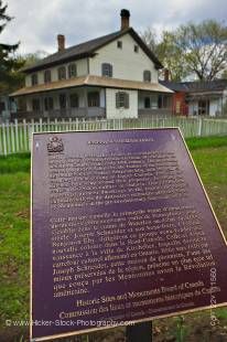 Stock photo of an information sign at the The Joseph Schneider Haus, a National Historic Site of Canada, in the city of Kitchener,Ontario, Canada.