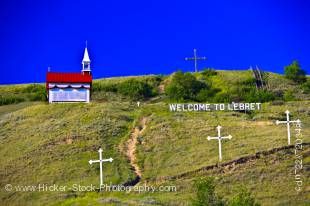 Stock photo of Mission de Qu'Appelle Church on a hillside, founded in 1865 in the town of Lebret, Qu'Appelle Valley, Saskatchewan, Canada.
