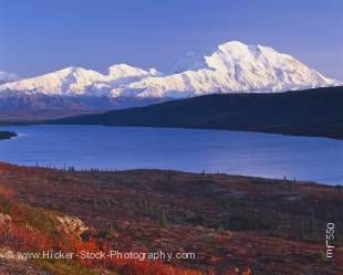 Stock photo of Mount McKinley and Wonder Lake in Denali National Park, Alaska in autumn.