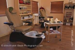 Stock photo of pedicure spa chairs at the Black Bear Resort & Spa, Port McNeill, Northern Vancouver Island, Vancouver Island, British Columbia, Canada.