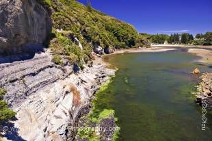 Stock photo of a small estuary at Puponga near the DoC Information Centre at Farewell Spit, Tasman District, South Island, New Zealand.
