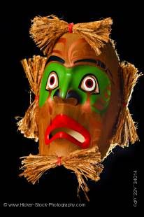 Stock photo of a Mourning Mask by Sandy Johnson, First Nations Artist, original West Coast native art, Just Art Gallery, Port McNeill, Northern Vancouver Island, Vancouver Island, British Columbia, Canada.