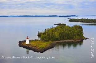 Stock photo of the Shaganash Island Lighthouse on Shaganash Island Lake Superior, Near Thunder Bay, Ontario, Canada.