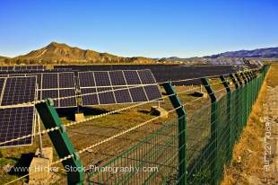 Stock photo of Heliostats (solar panels) in a field near the town of Tabernas, Costa de Almeria, Province of Almeria, Andalusia (Andalucia), Spain, Europe.