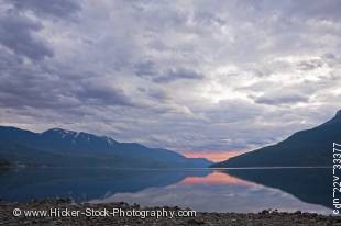 Stock photo of Slocan Lake at sunset from the town of New Denver, Slocan Valley, Central Kootenay, British Columbia, Canada.