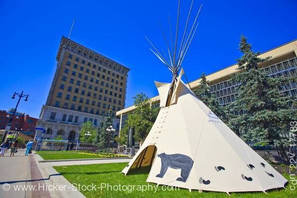 Stock photo of Aboriginal tee pee city hall Winnipeg Manitoba Canada