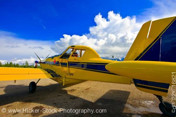 Stock photo of Air Tractor AT 802 Bush Plane Aircraft Red Lake Ontario Canada Blue Sky 