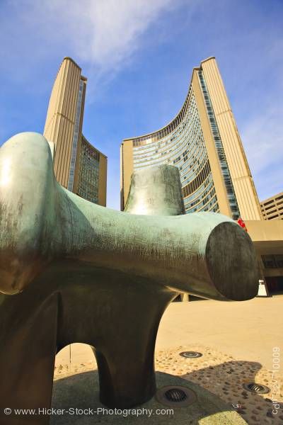 Stock photo of City Hall Archer Sculpture Nathan Phillips Square Toronto Ontario Canada Henry Moore Blue Sky