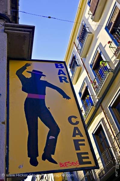 Stock photo of Bar/Cafe sign along Calle San Jeronimo City of Granada Province of Granada Andalusia Spain