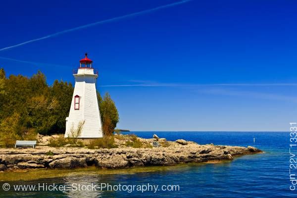 Stock photo of Big Tub Lighthouse (1885) at Lighthouse Point near Tobermory Big Tub Harbour Lake Huron Ontario