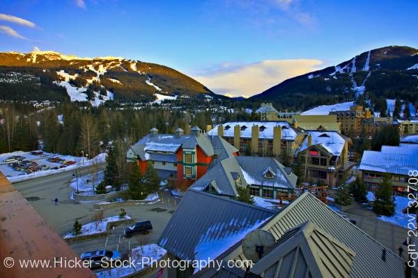 Stock photo of Blackcomb and Whistler Mountains Pan Pacific Hotel Whistler Village British Columbia Canada