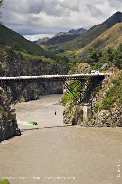 Stock photo of Bungee jumper Waiau Ferry Bridge Waiau River Thrill Seekers Canyon Hanmer Springs South Island