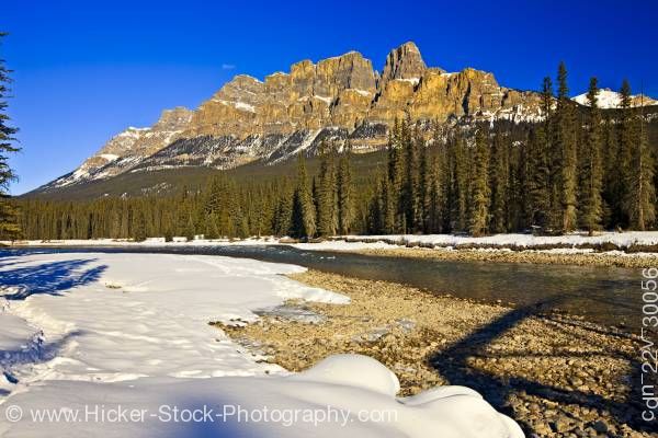Stock photo of Castle Mountain Bow River Winter Banff National Park Canadian Rocky Mountains Alberta Canada