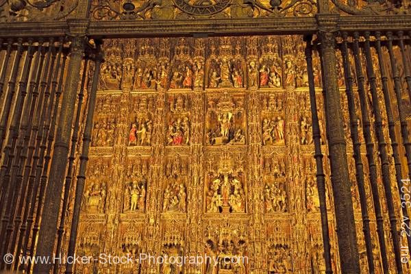 Stock photo of Golden High Altar Seville Cathedral La Giralda Santa Cruz District City of Sevilla