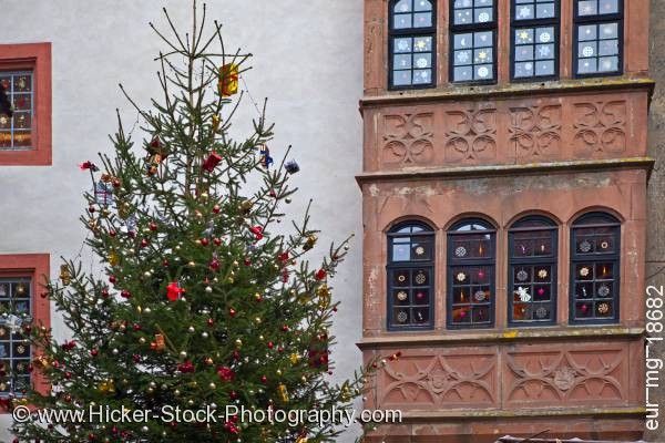Stock photo of Christmas tree decorated windows building castle Ronneburg