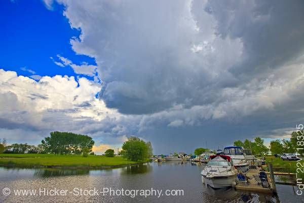 Stock photo of Clouds threatening Winnipeg Beach marina Lake Winnipeg in the town of Winnipeg Beach Manitoba Canada