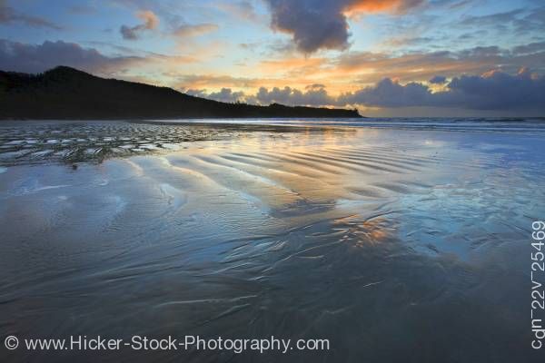 Stock photo of Cox Bay at Sunset Pacific Ocean near Tofino West Coast Vancouver Island British Columbia Canada