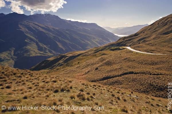 Stock photo of Crown Range Road between Wanaka and Queenstown Central Otago South Island New Zealand