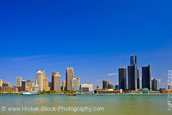 Stock photo of Cityscape Skyline Detroit Michigan USA