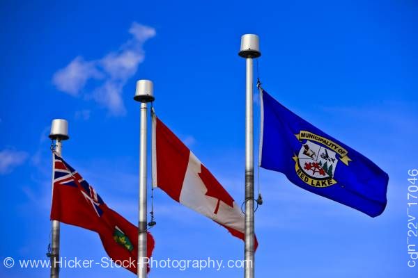 Stock photo of Flags Red Lake Ontario and Canada