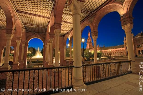 Stock photo of Architecture Fountain Plaza de Espana Parque Maria Luisa in the City of Sevilla Andalusia