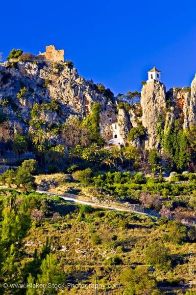 Stock photo of Castle ruins church belfry town of Guadalest Costa Blanca Province of Alicante Comunidad Valenciana