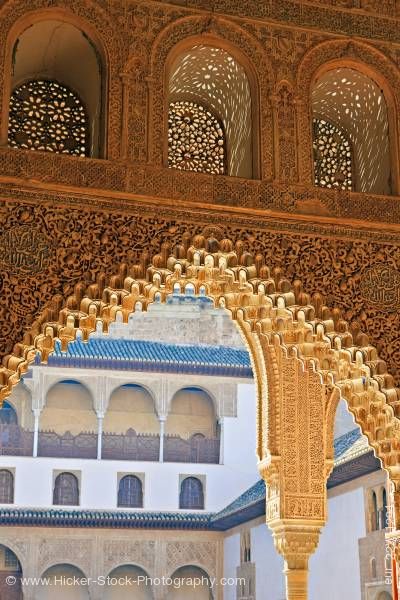 Stock photo of Archway and spandrels details of Hall of the Boat The Royal House La Alhambra City of Granada