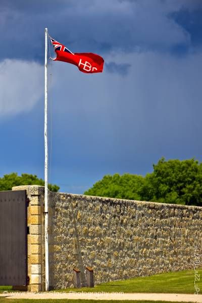 Stock photo of Hudson Bay Flag pole East Gate Lower Fort Garry Selkirk Manitoba Canada
