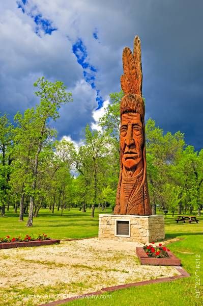 Stock photo of Indian head cedar carving Winnipeg Beach Provincial Recreation Area Winnipeg Beach Manitoba Canada