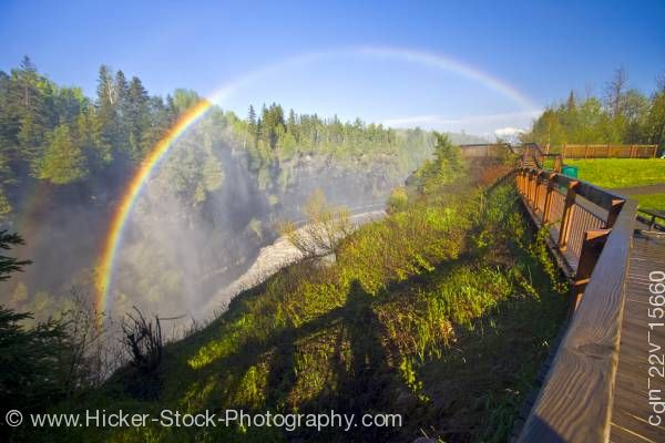 Stock photo of Kakabeka Falls Rainbow Boardwalk Blue Sky Kakabeka Falls Provincial Park near Thunder Bay Ontario