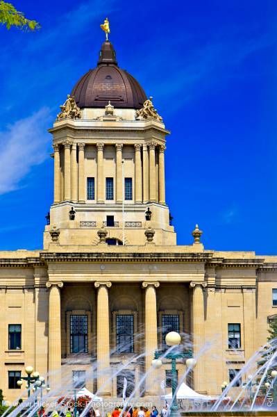 Stock photo of Manitoba Legislative Building seen from Manitoba Plaza in the City of Winnipeg in Manitoba Canada