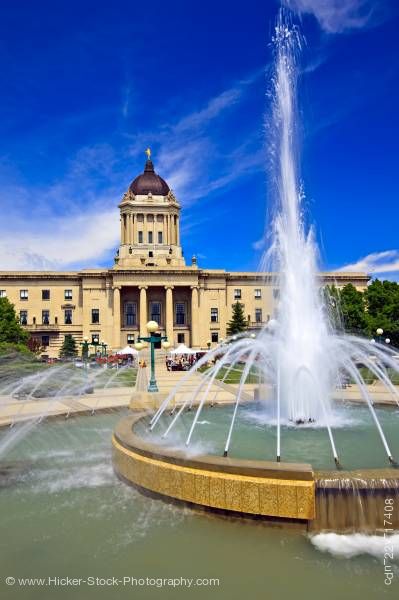 Stock photo of Legislative Building and Fountain at Manitoba Plaza in the City of Winnipeg in Manitoba Canada
