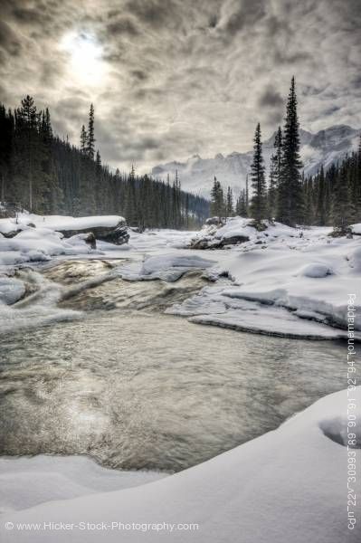 Stock photo of Mistaya River Mount Sarbach Mistaya Canyon Winter Banff National Park Alberta Canada 