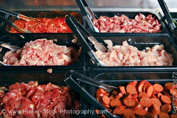 Stock photo of Meats Mongolie Grill World Famous Stirfry Restaurant Whistler Village British Columbia Canada
