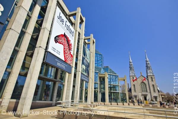 Stock photo of National Gallery of Canada and Notre Dame Cathedral Basilica Ottawa
