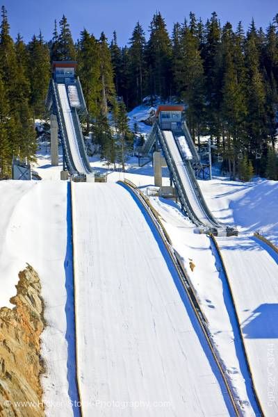 Stock photo of 2010 Olympic Ski Jumps Whistler Olympic Park Nordic Sports Venue British Columbia Canada 