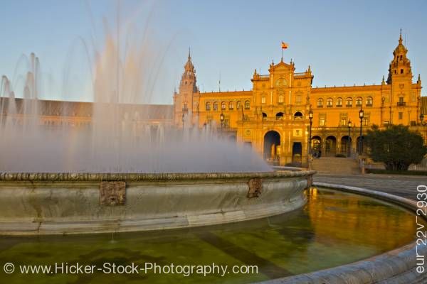 Stock photo of Central building and fountain Plaza de Espana Parque Maria Luisa City of Sevilla