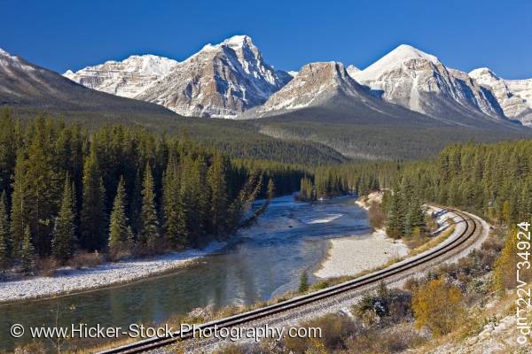 Stock photo of Railway tracks Morant's Curve Bow Valley Parkway Banff National Park