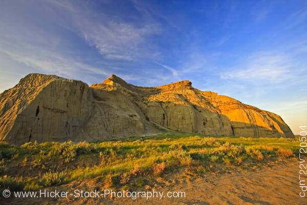 Stock photo of Castle Butte rock formation sunset Big Muddy Badlands Saskatchewan