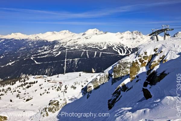 Stock photo of View From Roundhouse Lodge Whistler Mountain To Blackcomb Mountain Whistler British Columbia Canada