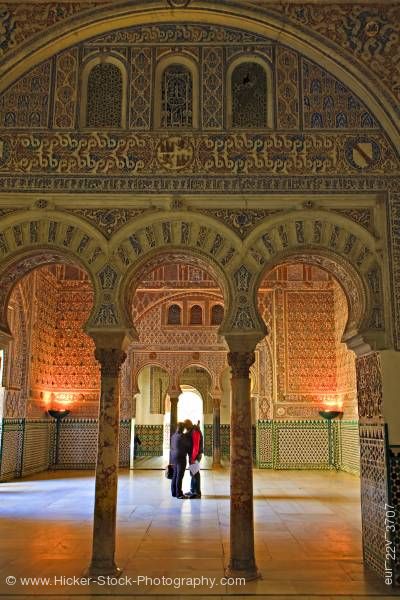 Stock photo of People Salon de Embajadores Palacio Mudejar Reales Alcazares Santa Cruz District Sevilla