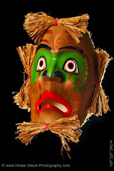 Stock photo of Mourning Mask Sandy Johnson First Nations Artist Northern Vancouver Island British Columbia Canada
