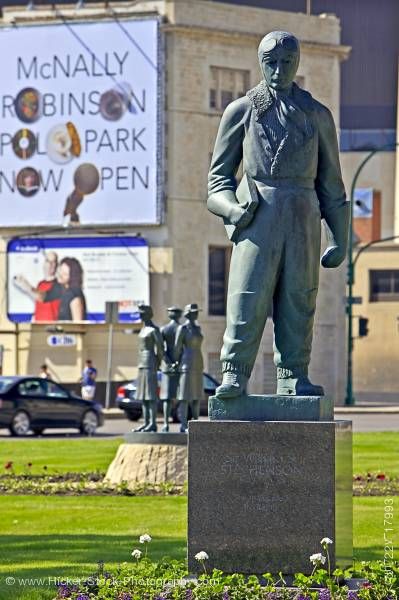 Stock photo of Statue of Sir William S Stephenson (1897-1989) in Memorial Park City of Winnipeg Manitoba Canada