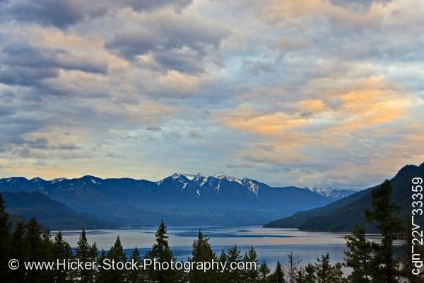 Stock photo of Clouds Slocan Lake sunset Valhalla Provincial Park BC