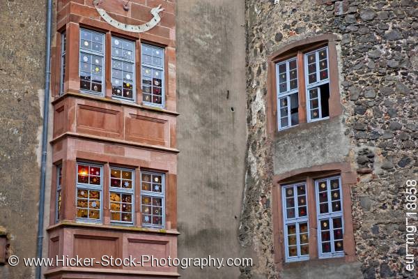 Stock photo of Decorated windows building stone wall Castle Ronneburg