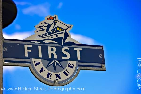 Stock photo of Street sign town of Gimli shores of Lake Winnipeg Manitoba Canada